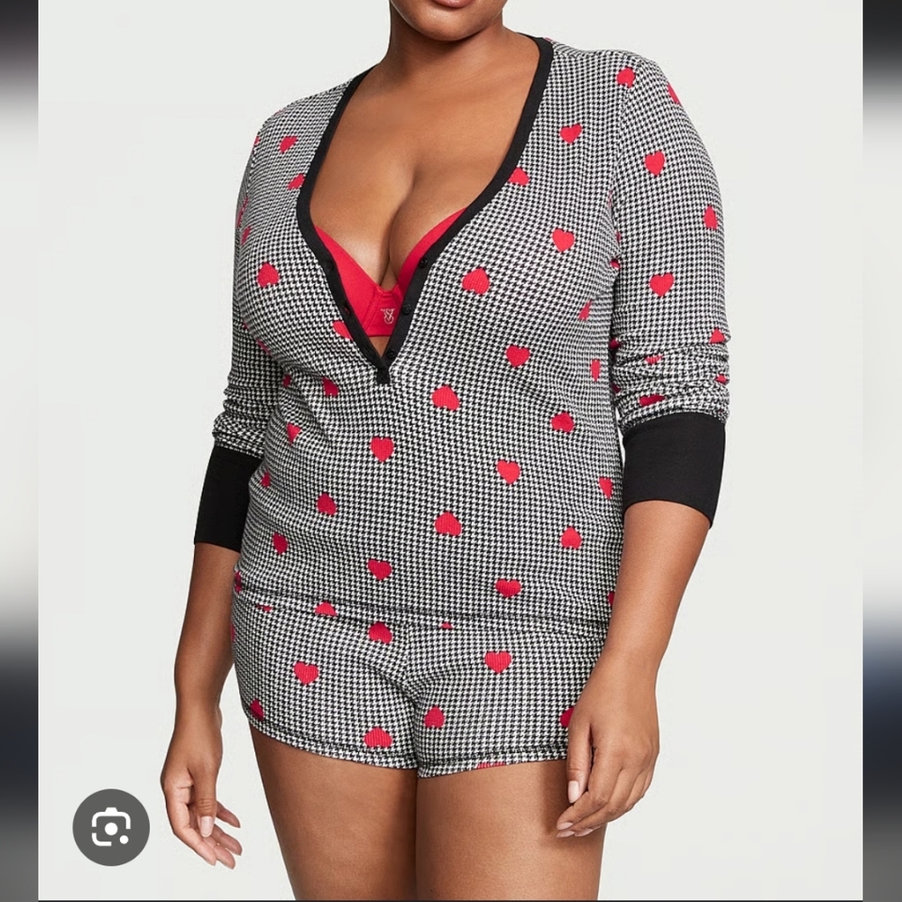 Victoria's Secret NEW Women's XXL Pajamas Set PJs Black White & Red Hearts